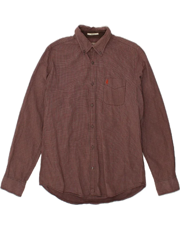 MARLBORO CLASSICS Mens Custom Fit Shirt Large Burgundy Check Cotton-- Elasticated Padded Insulated