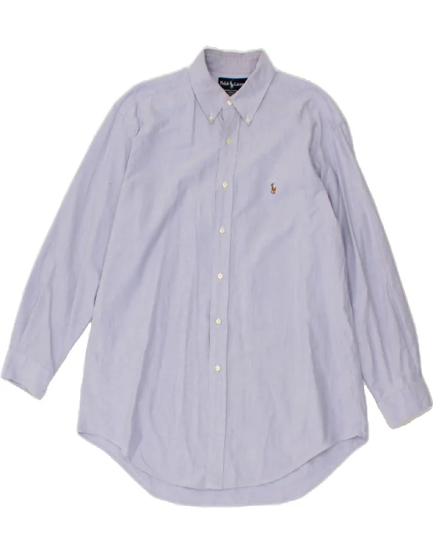 RALPH LAUREN Mens Yarmouth Shirt Size 16 32 Large Blue Cotton-- Houndstooth Herringbone Solid RALPH LAUREN Mens Yarmouth Shirt Size 16 32 Large Blue Cotton-- Houndstooth Herringbone Solid