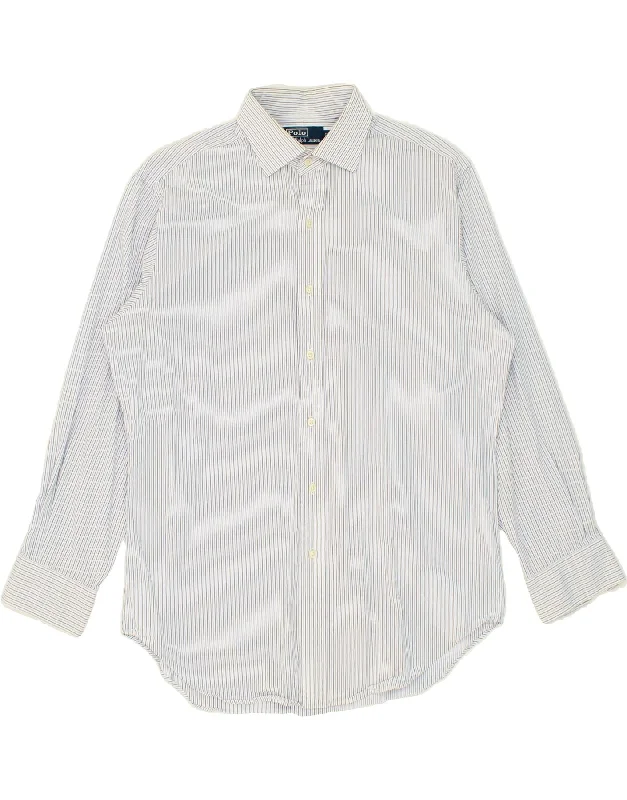 POLO RALPH LAUREN Mens Shirt Size 16 Large Blue Pinstripe Cotton-- Seamless Knitted Crochet