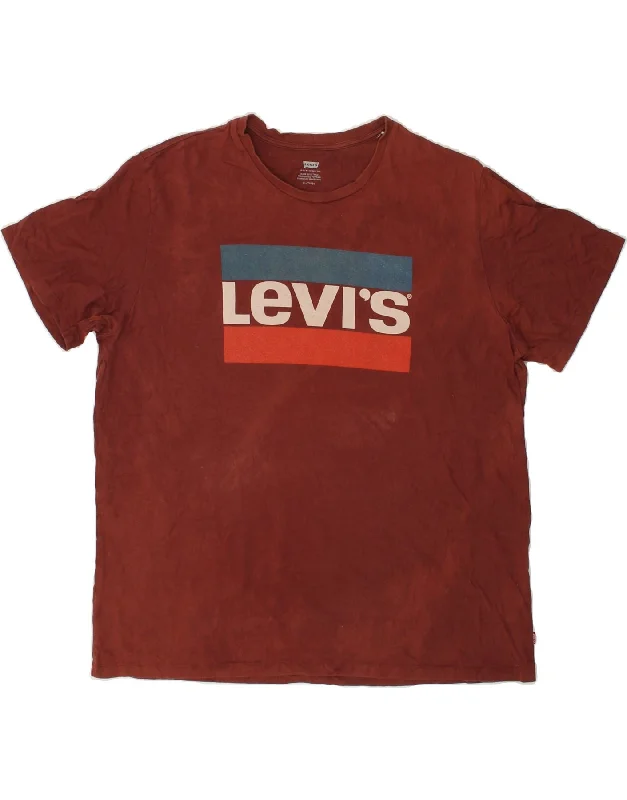 LEVI'S Mens Graphic T-Shirt Top XL Maroon Cotton-- Front Pockets Side Pockets Patch Pockets