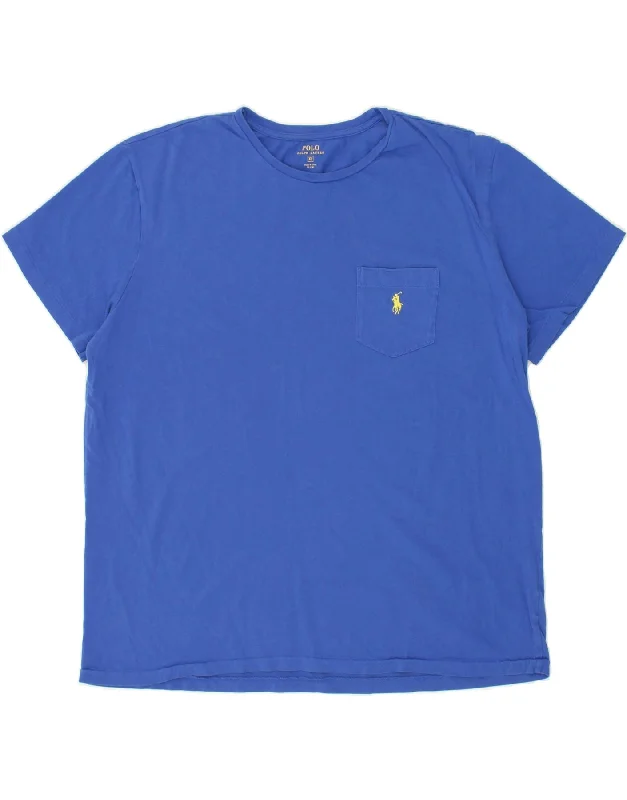 POLO RALPH LAUREN Mens T-Shirt Top XL Blue Cotton-- Ribbed Striped Patterned