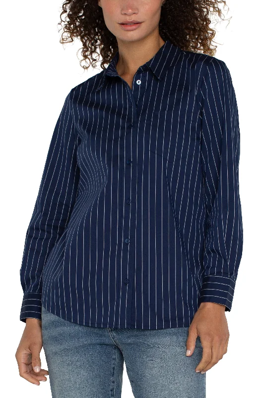 CLASSIC BUTTON FRONT POPLIN SHIRT-- Fleece Nylon Spandex