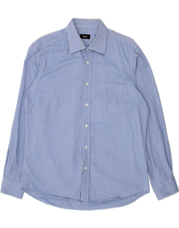 HUGO BOSS Mens Shirt Size 42 16 1/2 Large Blue Cotton-- Nylon Fabric Polyester Fabric Spandex Fabric HUGO BOSS Mens Shirt Size 42 16 1/2 Large Blue Cotton-- Nylon Fabric Polyester Fabric Spandex Fabric