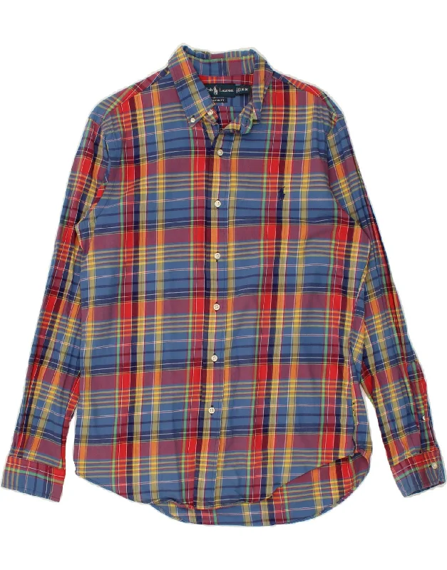 RALPH LAUREN Mens Custom Fit Shirt Medium Blue Check Cotton-- Mesh Fabric Canvas Fabric Denim Fabric