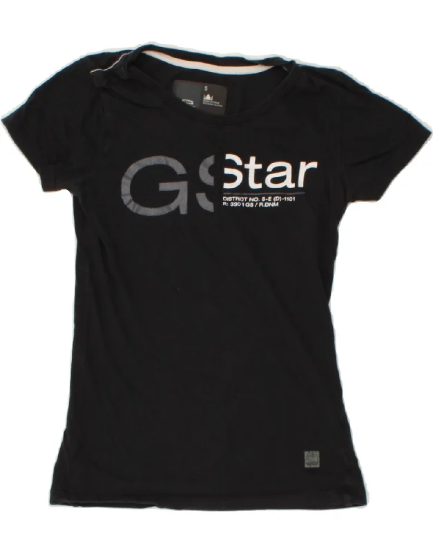 G-STAR Womens Graphic T-Shirt Top UK 8 Small Black Cotton-- Satin Blend Silk Blend Wool Blend