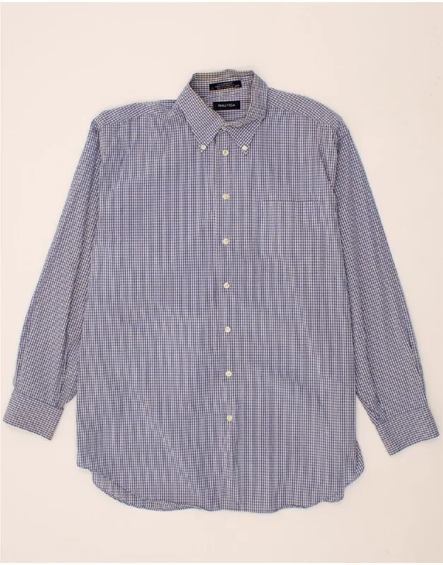 NAUTICA Mens Shirt Size 17 XL Blue Gingham Cotton-- Cozy Warm Stylish