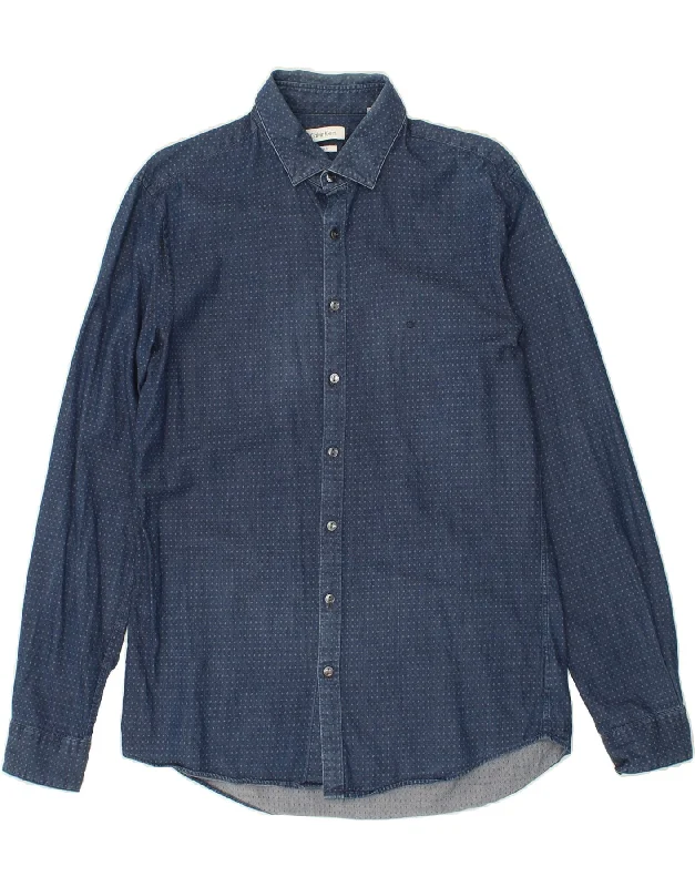 CALVIN KLEIN Mens Slim Fit Shirt Size 15 3/4 40 Medium Navy Blue Polka Dot-- Chenille Blend Fleece Blend Nylon Blend CALVIN KLEIN Mens Slim Fit Shirt Size 15 3/4 40 Medium Navy Blue Polka Dot-- Chenille Blend Fleece Blend Nylon Blend