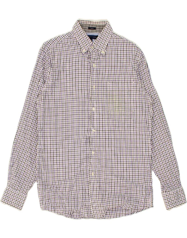 TOMMY HILFIGER Mens Slim Fit Shirt Size 15 Medium White Check-- Satin Fabric Silk Fabric Chiffon Fabric