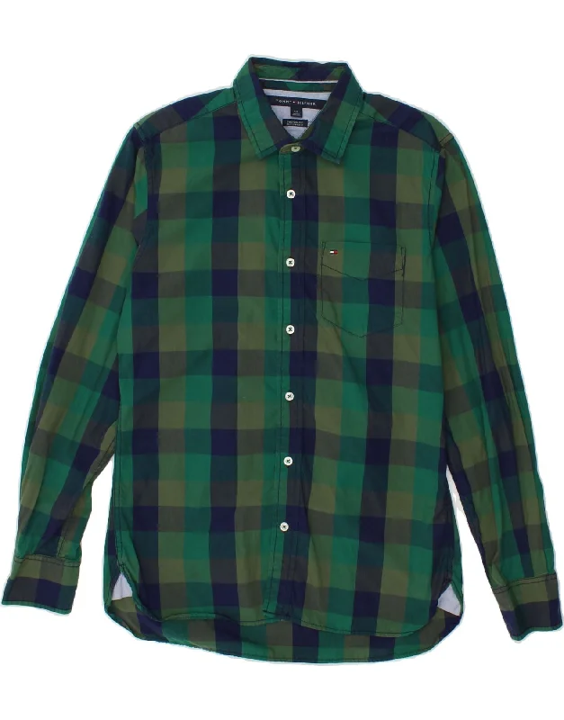 TOMMY HILFIGER Mens Custom Fit Shirt Small Green Check Cotton-- Faux Fur Fabric Real Fur Fabric Shearling Fabric TOMMY HILFIGER Mens Custom Fit Shirt Small Green Check Cotton-- Faux Fur Fabric Real Fur Fabric Shearling Fabric