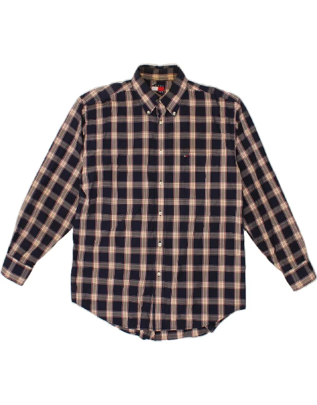 TOMMY HILFIGER Mens Shirt Large Navy Blue Check Cotton-- Nylon Fabric Polyester Fabric Spandex Fabric TOMMY HILFIGER Mens Shirt Large Navy Blue Check Cotton-- Nylon Fabric Polyester Fabric Spandex Fabric