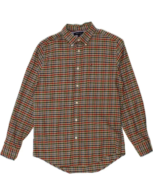TOMMY HILFIGER Mens Shirt Large Multicoloured Check Cotton-- Rayon Velvet Corduroy