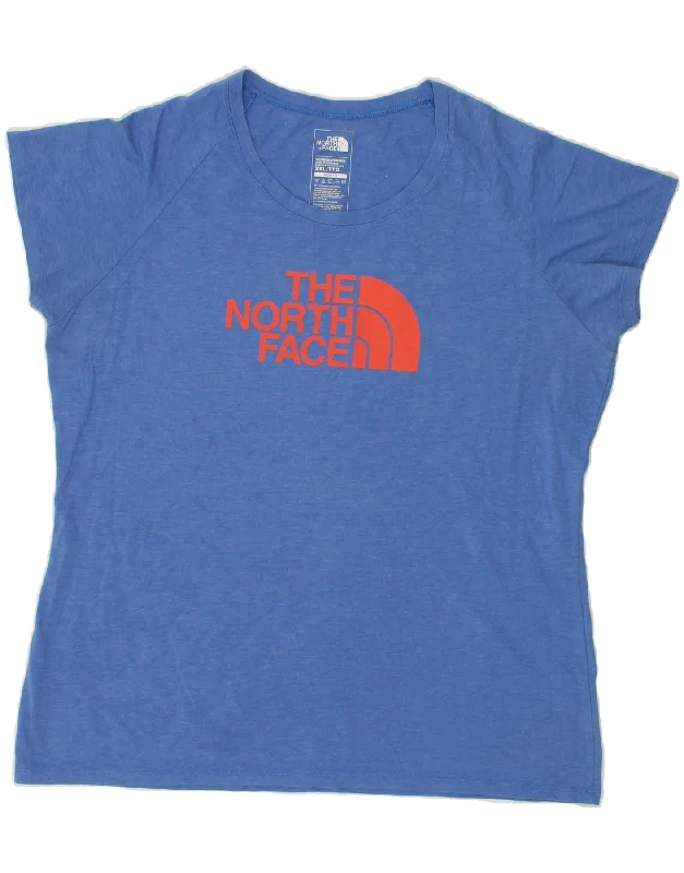 THE NORTH FACE Womens Slim Fit Graphic T-Shirt Top UK 20 2XL Blue Cotton-- Silk Blend Satin Velvet