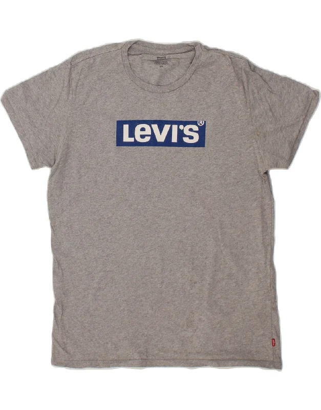 LEVI'S Mens Graphic T-Shirt Top Large Grey-- Fleece Nylon Spandex