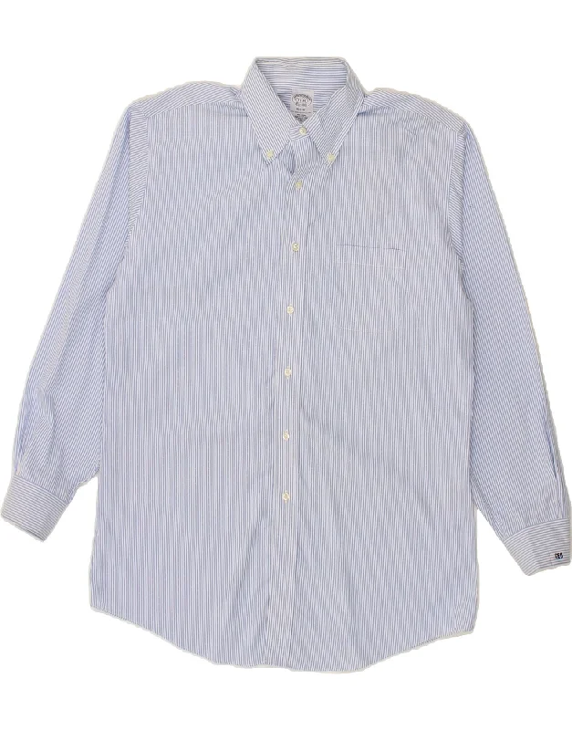 BROOKS BROTHERS Mens Regent Shirt Size 17 XL Blue Pinstripe Cotton-- Hooded Caped Shawl Collar