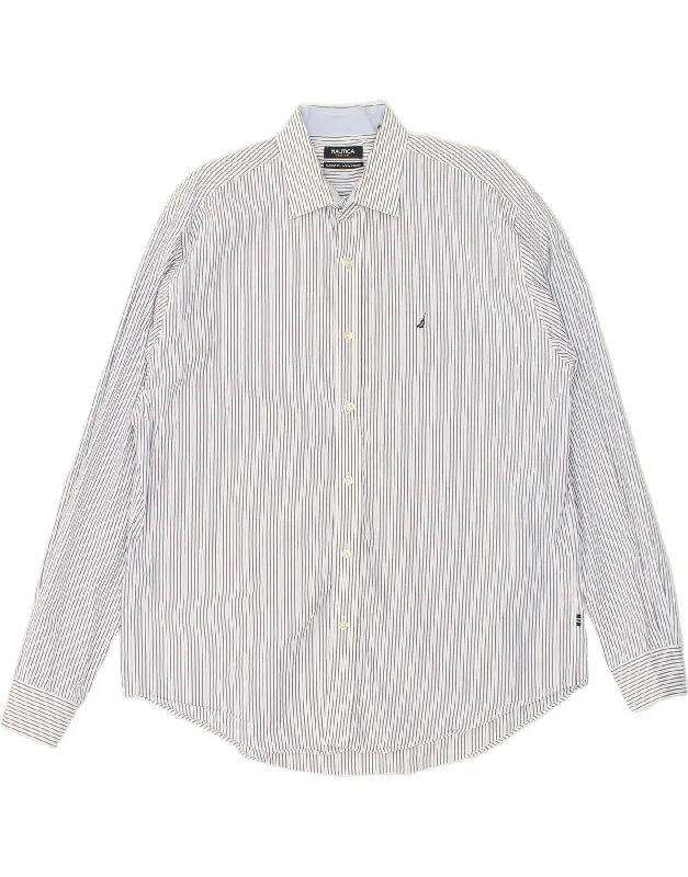 NAUTICA Mens Classic Fit Shirt Size 16 1/2 Large White Pinstripe Cotton-- Sequined Glittery Shiny NAUTICA Mens Classic Fit Shirt Size 16 1/2 Large White Pinstripe Cotton-- Sequined Glittery Shiny