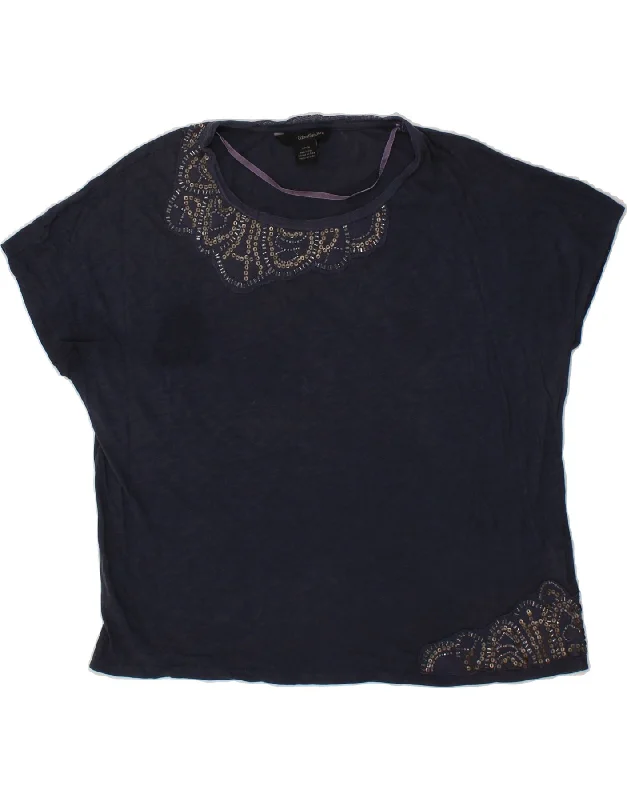 CALVIN KLEIN Womens Oversized T-Shirt Top UK 10 Small Navy Blue Cotton-- Machine Wash Dry Clean Hand Wash