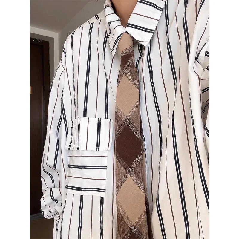 coffee plaid cotton and linen hand tie