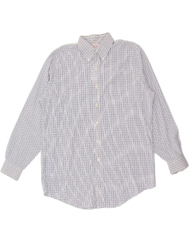 BROOKS BROTHERS Mens Shirt Size 15 1/2 Medium Blue Check Cotton-- Zippered Front Buttoned Front Snap Front