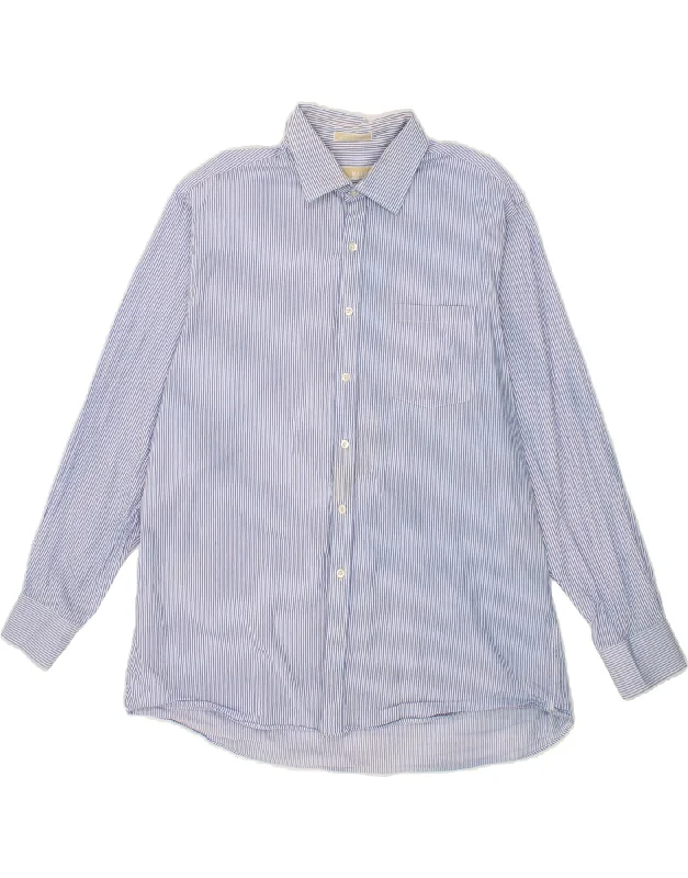 MICHAEL KORS Mens Shirt Size 17 1/2 XL Blue Striped Cotton-- Asymmetrical Pockets Print