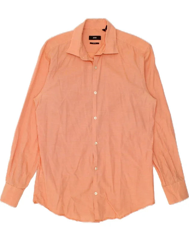 HUGO BOSS Mens Slim Fit Shirt Size 39 15 1/2 Medium Orange Cotton-- Boxy Fit Fitted Loose HUGO BOSS Mens Slim Fit Shirt Size 39 15 1/2 Medium Orange Cotton-- Boxy Fit Fitted Loose