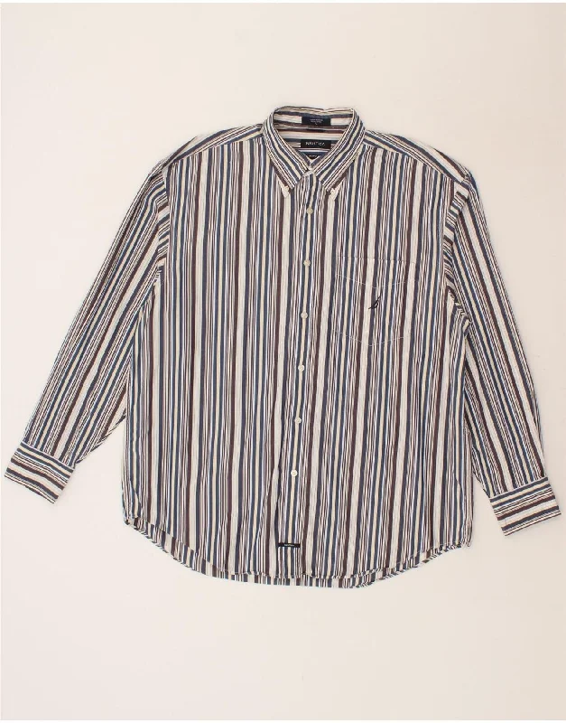 NAUTICA Mens Shirt Large Blue Striped Cotton-- Spandex Blend Rayon Blend Denim Blend NAUTICA Mens Shirt Large Blue Striped Cotton-- Spandex Blend Rayon Blend Denim Blend
