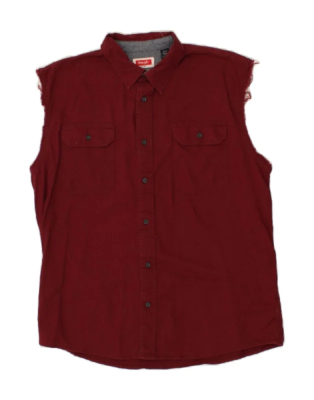 LEVI'S Mens Sleeveless Shirt Large Maroon Cotton-- Hooded Caped Shawl Collar