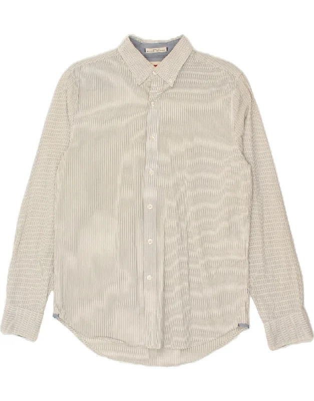 LEVI'S Mens Standard Fit Shirt Small White Pinstripe Cotton-- Notch Collar Peter Pan Collar Cowl Neck