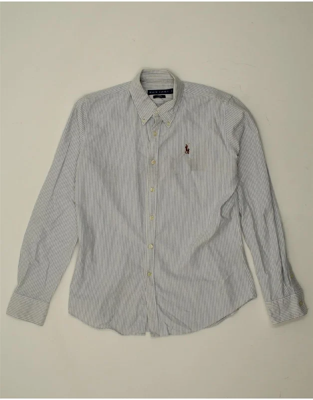 RALPH LAUREN Womens Slim Fit Shirt US 10 Large Blue Pinstripe Cotton-- Print Jacquard Patchwork RALPH LAUREN Womens Slim Fit Shirt US 10 Large Blue Pinstripe Cotton-- Print Jacquard Patchwork