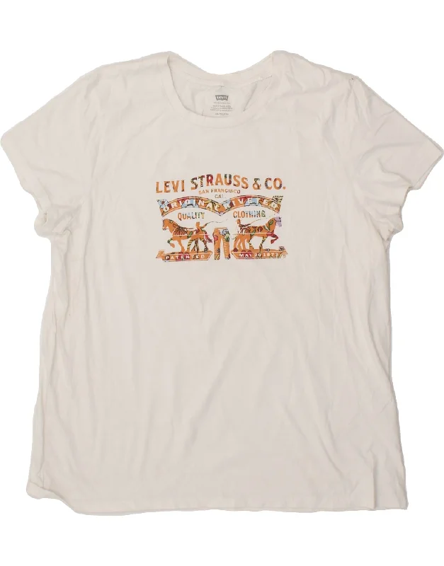 LEVI'S Womens Graphic T-Shirt Top UK 20 2XL White-- Silk Blend Satin Velvet