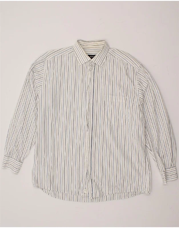 HUGO BOSS Mens Shirt Size 43 Large White Striped Cotton-- Handmade Hand-knitted Hand-woven HUGO BOSS Mens Shirt Size 43 Large White Striped Cotton-- Handmade Hand-knitted Hand-woven