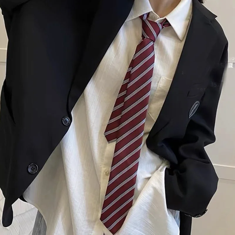 wine red and white striped hand tie