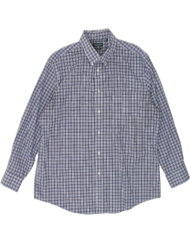 RALPH LAUREN Mens Regular Fit Shirt Size 17 1/2 XL Navy Blue Check Cotton-- Print Jacquard Patchwork RALPH LAUREN Mens Regular Fit Shirt Size 17 1/2 XL Navy Blue Check Cotton-- Print Jacquard Patchwork