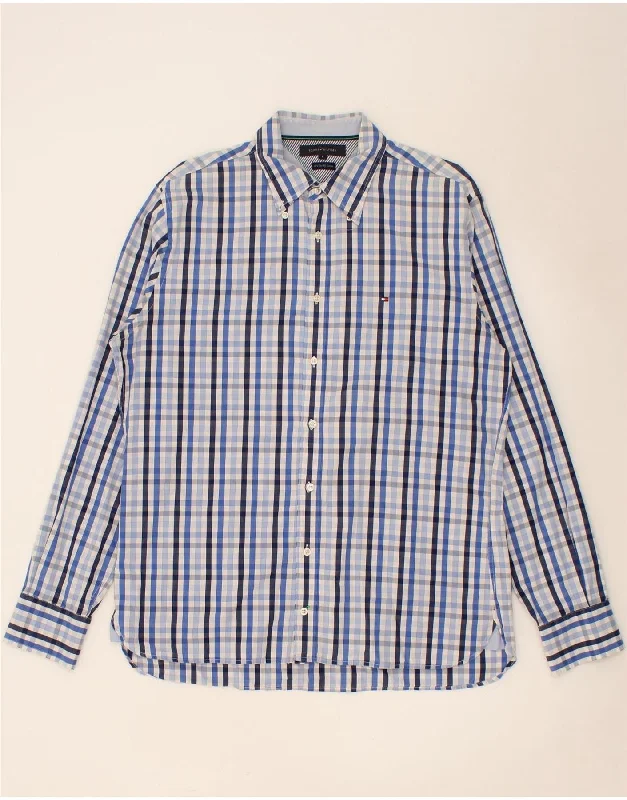 TOMMY HILFIGER Mens Shirt Large Blue Check Cotton-- Ribbed Striped Patterned