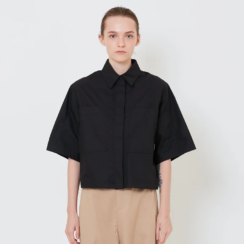 Women Cropped Shirt - Black - SW2410176B-- Modern Contemporary Chic