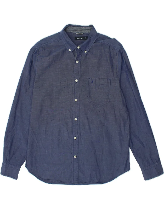 NAUTICA Mens Shirt Large Navy Blue Polka Dot Cotton-- Satin Fabric Silk Fabric Chiffon Fabric NAUTICA Mens Shirt Large Navy Blue Polka Dot Cotton-- Satin Fabric Silk Fabric Chiffon Fabric