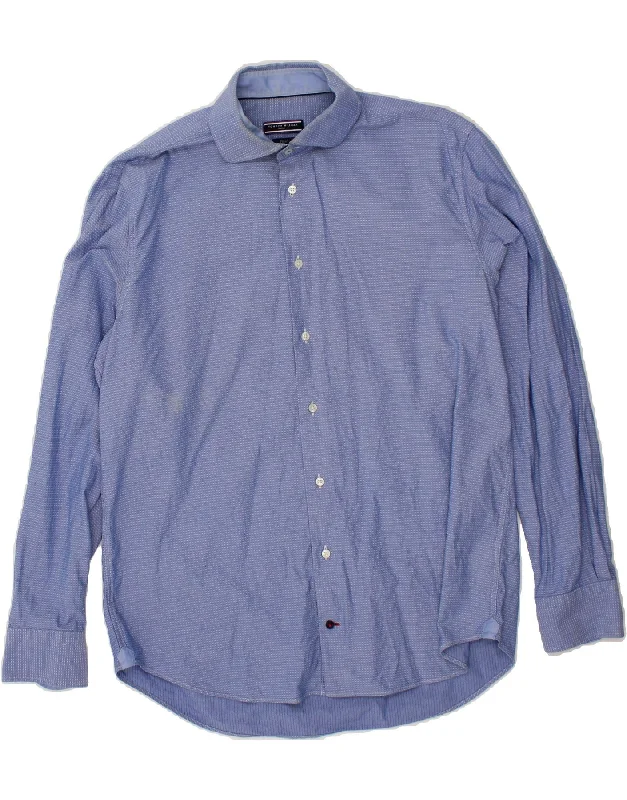 TOMMY HILFIGER Mens Fitted Shirt Size 41 16 Large Blue Spotted Cotton-- Handmade Hand-knitted Hand-woven