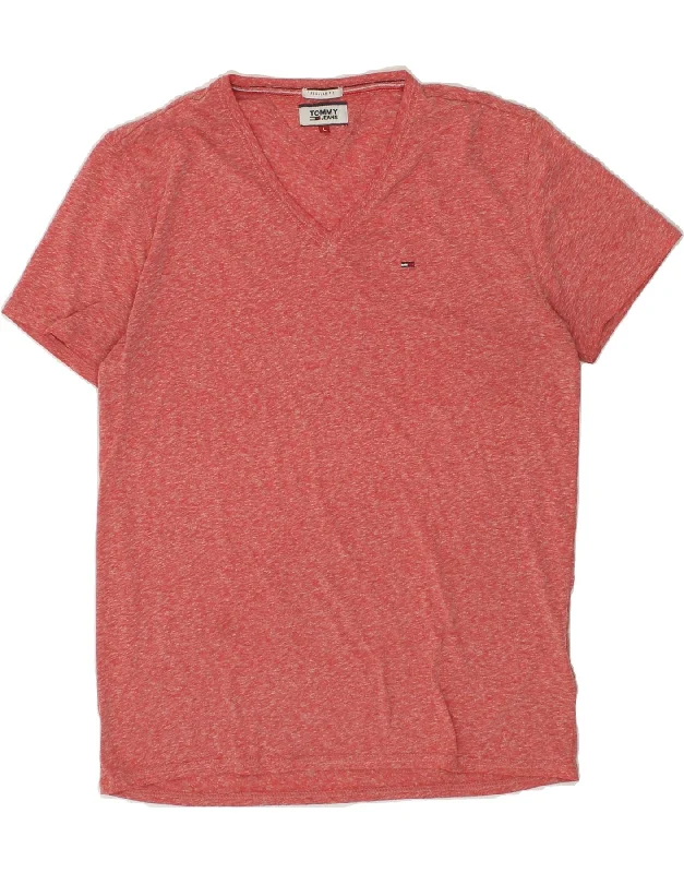 TOMMY HILFIGER Mens Regular Fit T-Shirt Top Large Red Flecked Cotton-- Lace Blend Ribbed Blend Corduroy Blend TOMMY HILFIGER Mens Regular Fit T-Shirt Top Large Red Flecked Cotton-- Lace Blend Ribbed Blend Corduroy Blend