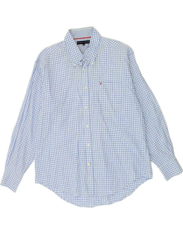 TOMMY HILFIGER Mens Shirt XL Blue Gingham Cotton-- Jersey Fabric Tulle Fabric Batik Fabric