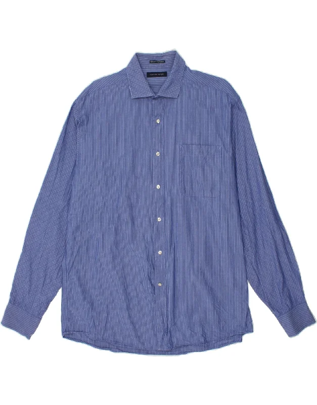 TOMMY HILFIGER Mens Regular Fit Shirt Size 16 1/2 Large Blue Pinstripe-- Lace Blend Ribbed Blend Corduroy Blend