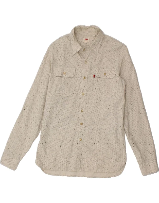 LEVI'S Mens Shirt Medium Beige Spotted Cotton-- Real Fur Shearling Chenille