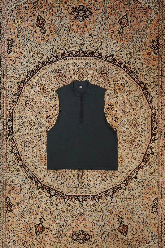 Fujimoto India Fabric Overdyed Vest Shirt (BLACK)-- Real Fur Shearling Chenille