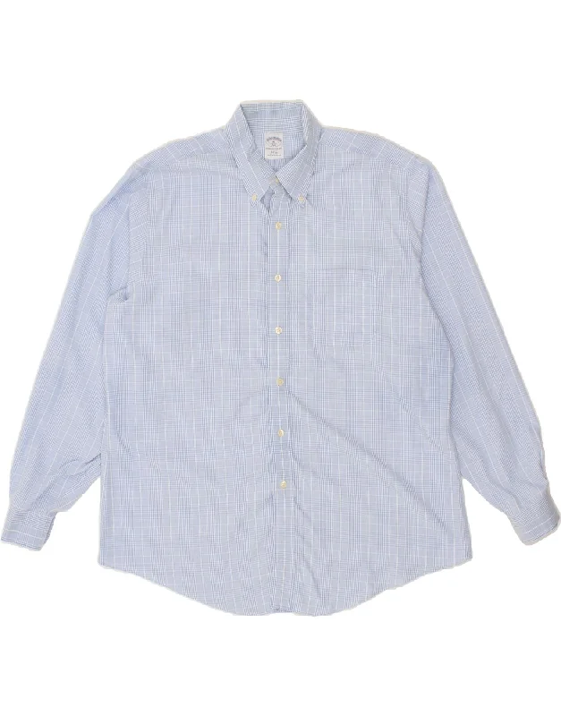 BROOKS BROTHERS Mens Slim Fit Shirt XL Blue Check Cotton-- Polka Dot Checkered Tartan