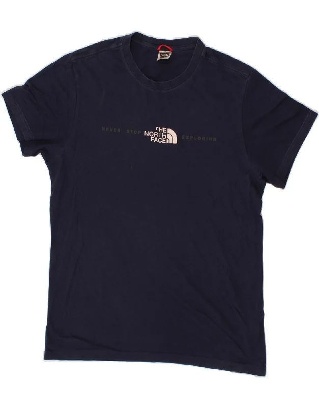 THE NORTH FACE Mens Graphic T-Shirt Top Medium Navy Blue Cotton-- Mesh Canvas Denim