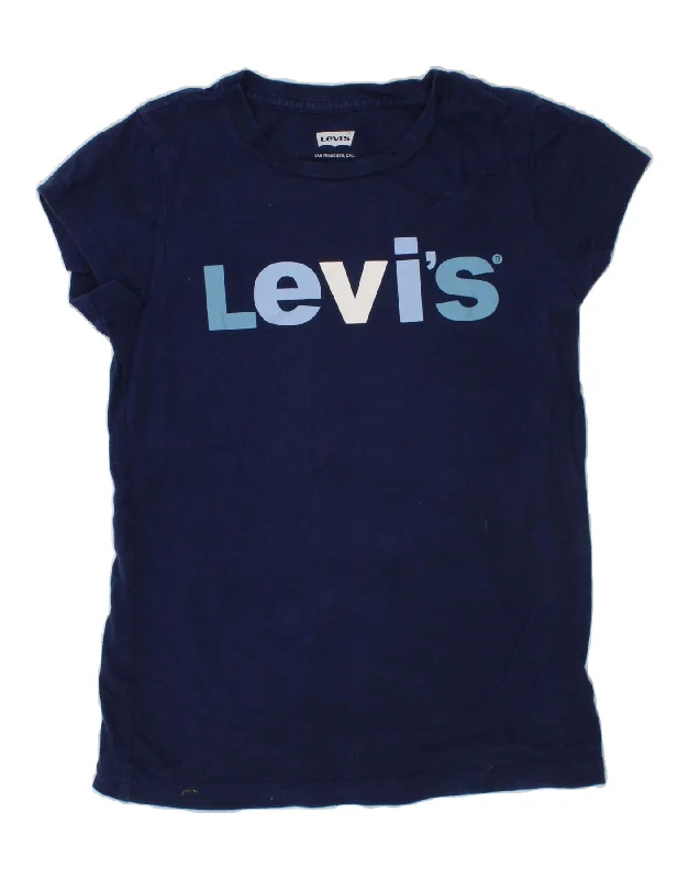 LEVI'S Girls Graphic T-Shirt Top 9-10 Years Medium Navy Blue-- Rayon Velvet Corduroy
