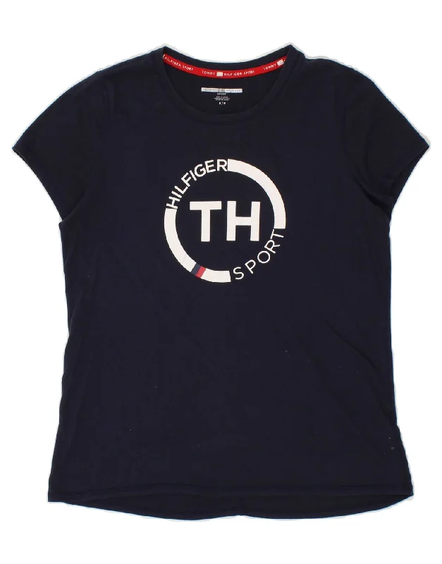 TOMMY HILFIGER Womens Graphic T-Shirt Top UK 10 Small Navy Blue-- Fashionable Trendy Casual