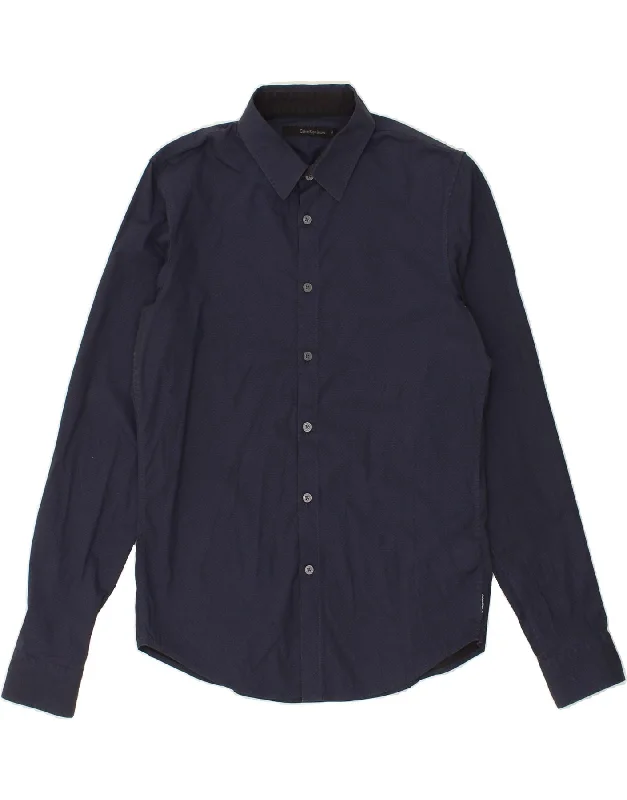 CALVIN KLEIN JEANS Mens Shirt Medium Navy Blue Check Cotton-- Silk Blend Satin Velvet CALVIN KLEIN JEANS Mens Shirt Medium Navy Blue Check Cotton-- Silk Blend Satin Velvet