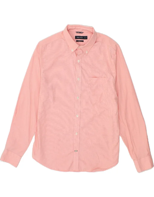 NAUTICA Mens Slim Fit Shirt Large Pink Pinstripe Cotton-- Hooded Caped Shawl Collar