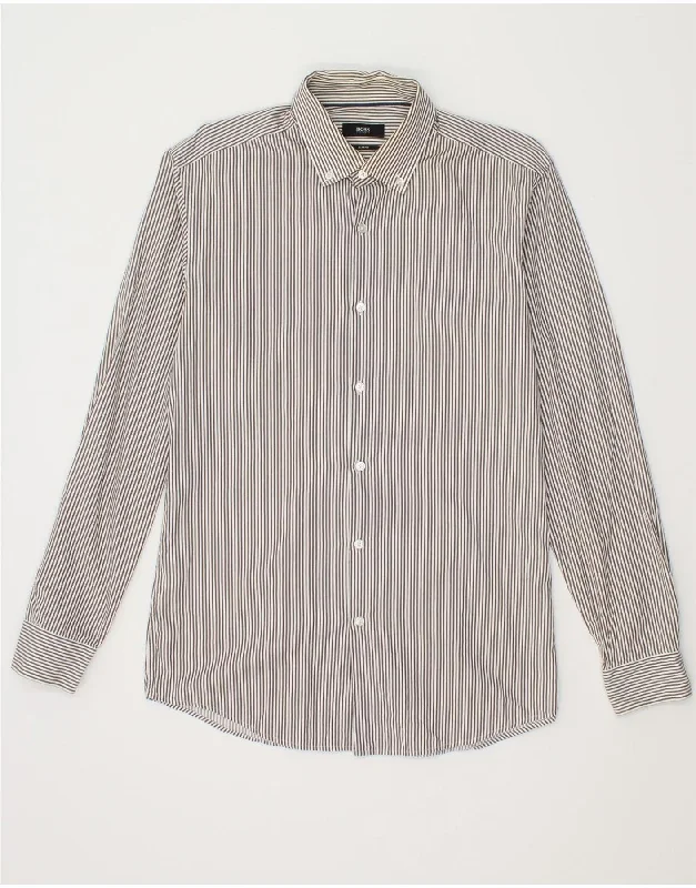 HUGO BOSS Mens Slim Fit Shirt Size 40 15 3/4 Medium White Pinstripe Cotton-- Polka Dot Checkered Tartan