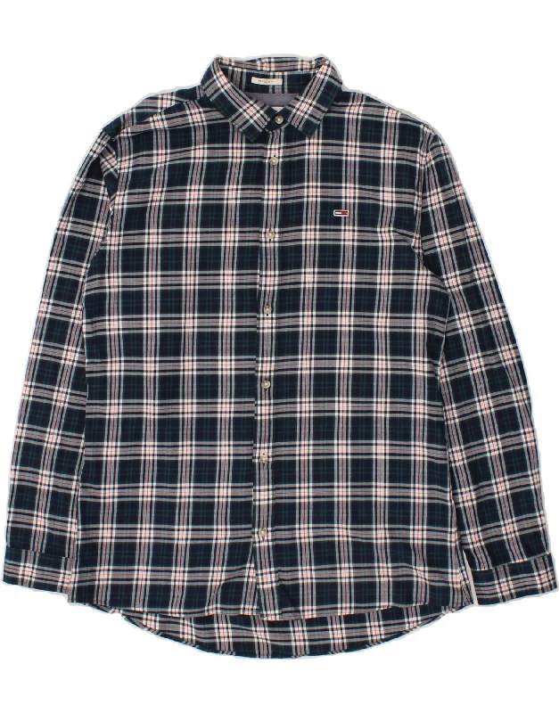 TOMMY HILFIGER Mens Regular Fit Flannel Shirt Large Navy Blue Check Cotton-- Mesh Fabric Canvas Fabric Denim Fabric TOMMY HILFIGER Mens Regular Fit Flannel Shirt Large Navy Blue Check Cotton-- Mesh Fabric Canvas Fabric Denim Fabric