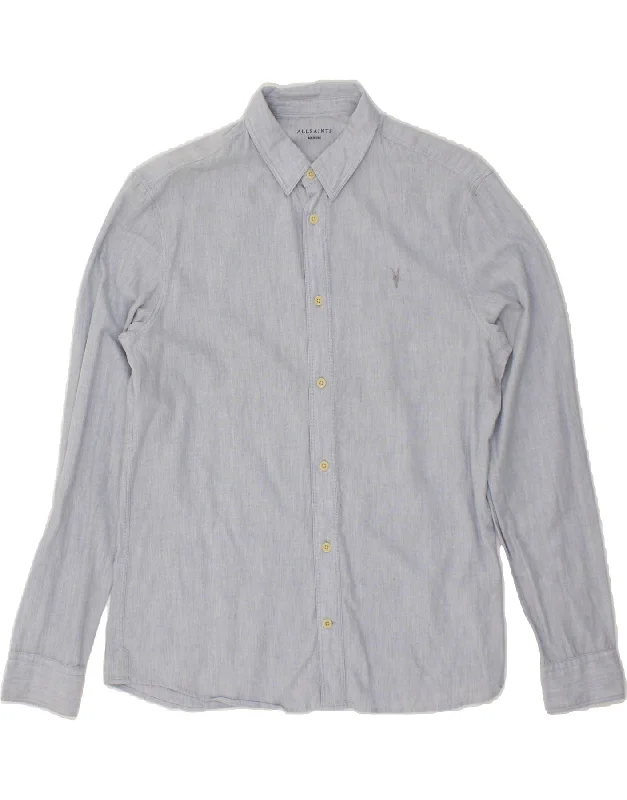 ALL SAINTS Mens Shirt Medium Blue Cotton-- Graphic T-Shirt Round Neck Polyester